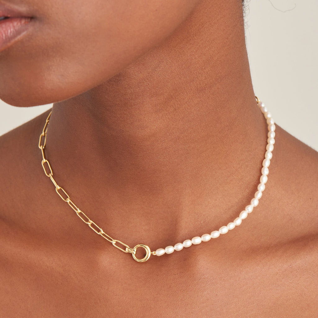 Ania Haie Gold Pearl Chunky Link Chain Necklace Necklaces Ania Haie   