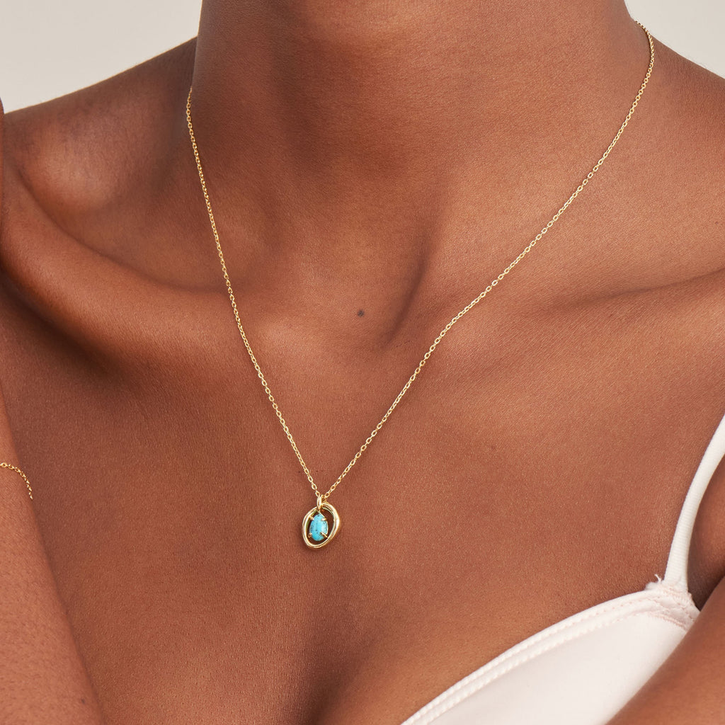 Ania Haie Gold Turquoise Wave Circle Pendant Necklace Necklaces Ania Haie   