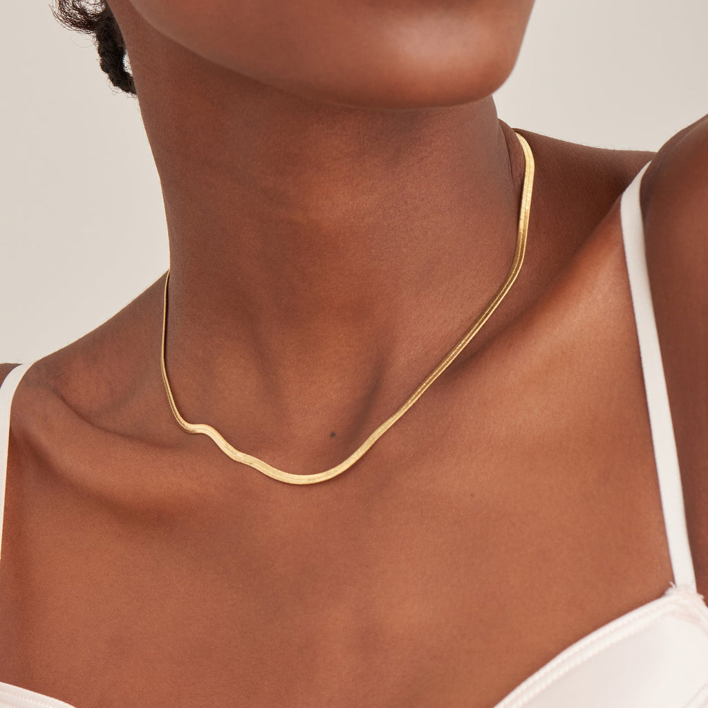 Ania Haie Gold Flat Snake Chain Necklace Necklaces Ania Haie   