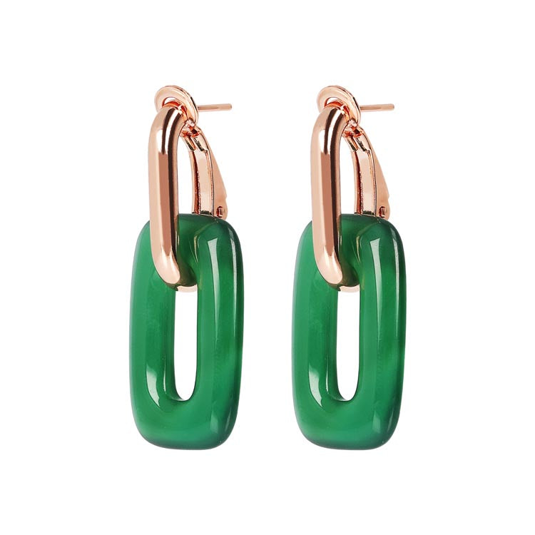 Bronzallure Variegata Green Agate Link Earrings Earring Bronzallure   
