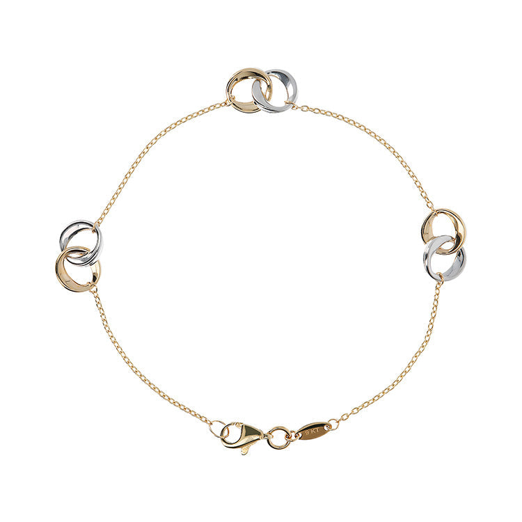 9K Yellow Gold 2-Tone Double Ring Necklace 19cm Bracelet 9K Gold Jewellery   