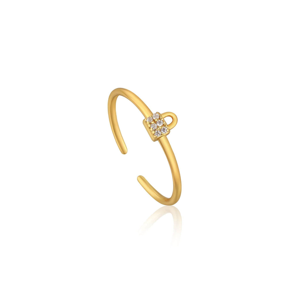 Ania Haie Gold Padlock Sparkle Adjustable Ring Rings Ania Haie   