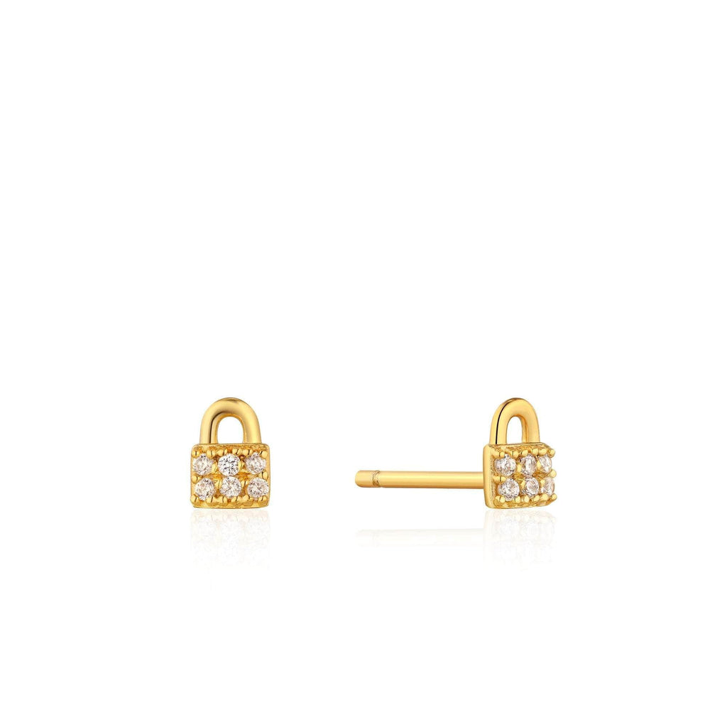 Ania Haie Gold Padlock Sparkle Stud Earrings Earrings Ania Haie   