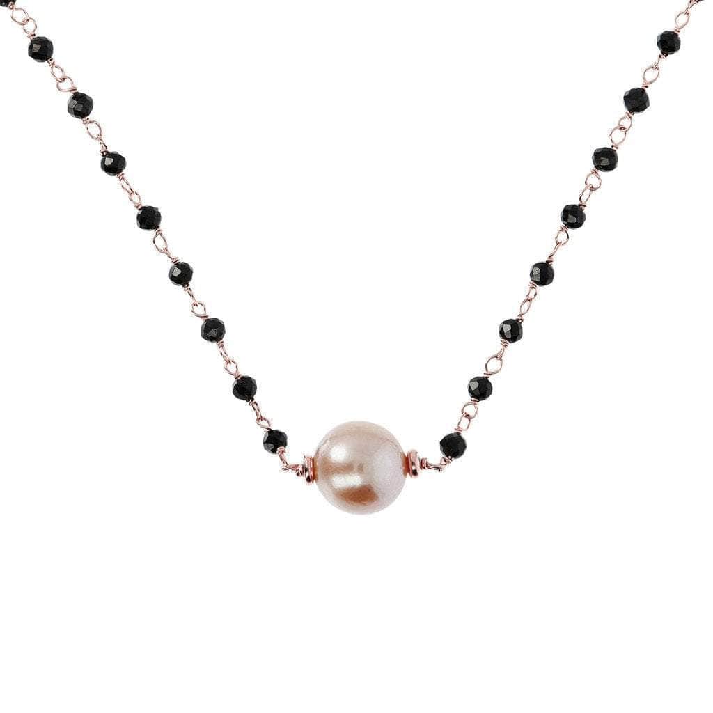 Bronzallure Black Spinel And Rose Pearl Necklace Necklace Bronzallure   