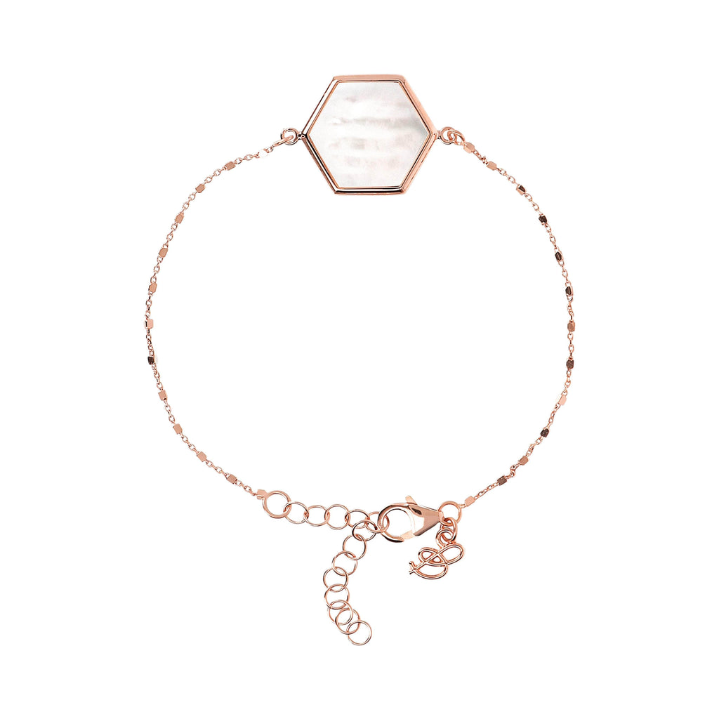 Bronzallure Cube Chain White Moonstone Bracelet with Hexagon Bracelet Bronzallure   