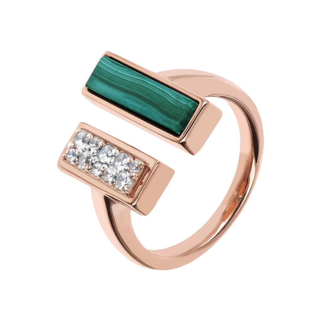 Bronzallure Cubic Zirconia and Carré Stone Ring Ring Bronzallure Malachite + White Cubic Zirconia IT 10 / FR 50 