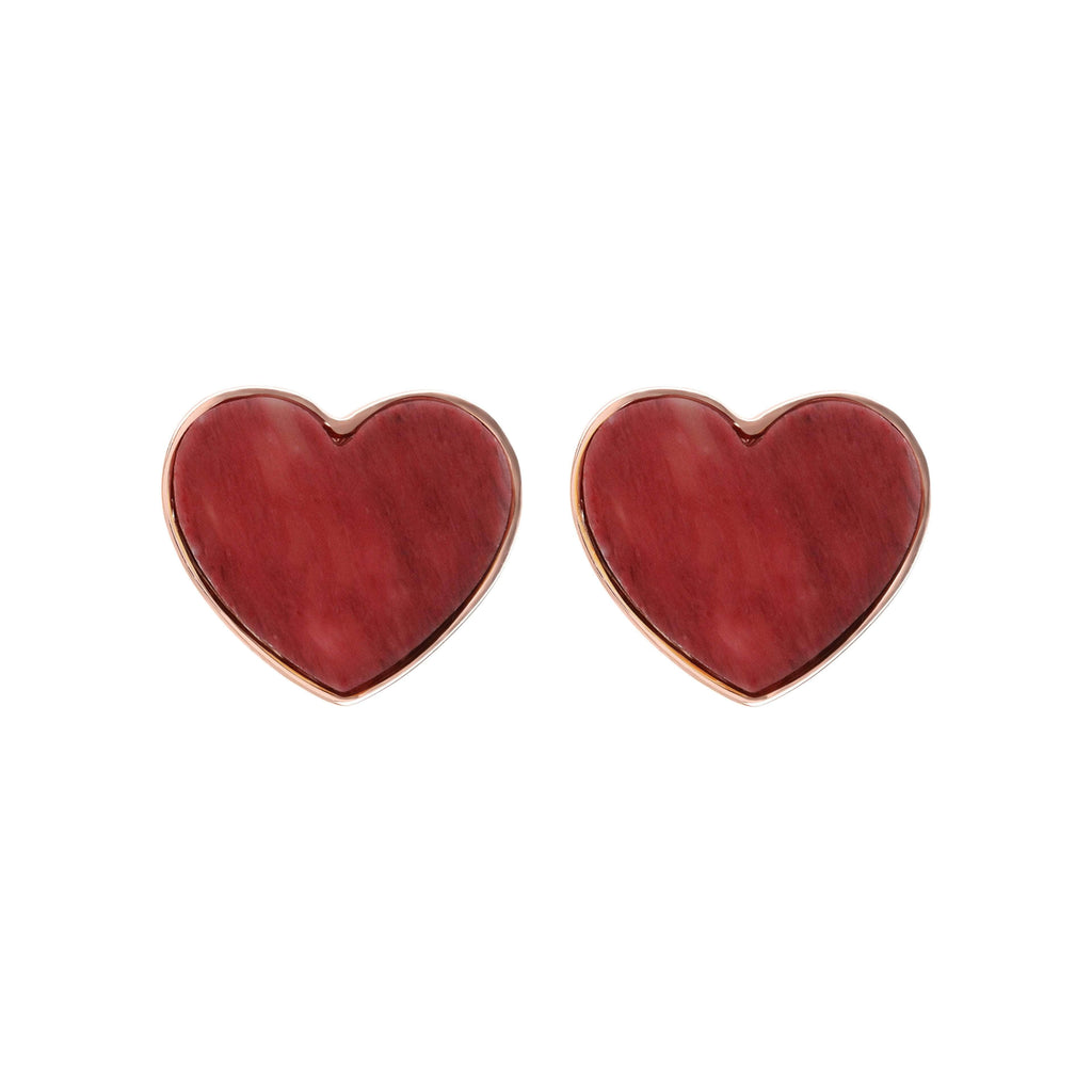 Bronzallure Natural Stone Heart Earrings Earrings Bronzallure Red Fossil Wood  
