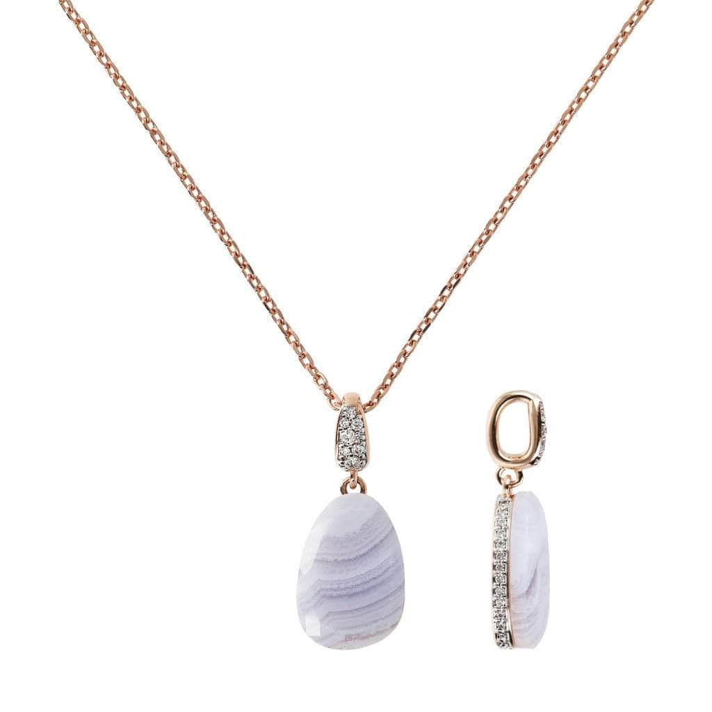 Bronzallure Necklace With Stone Pendant And Pave Details Necklace Bronzallure 38.1 cm  +  5.08 cm Blue Lace Agate 