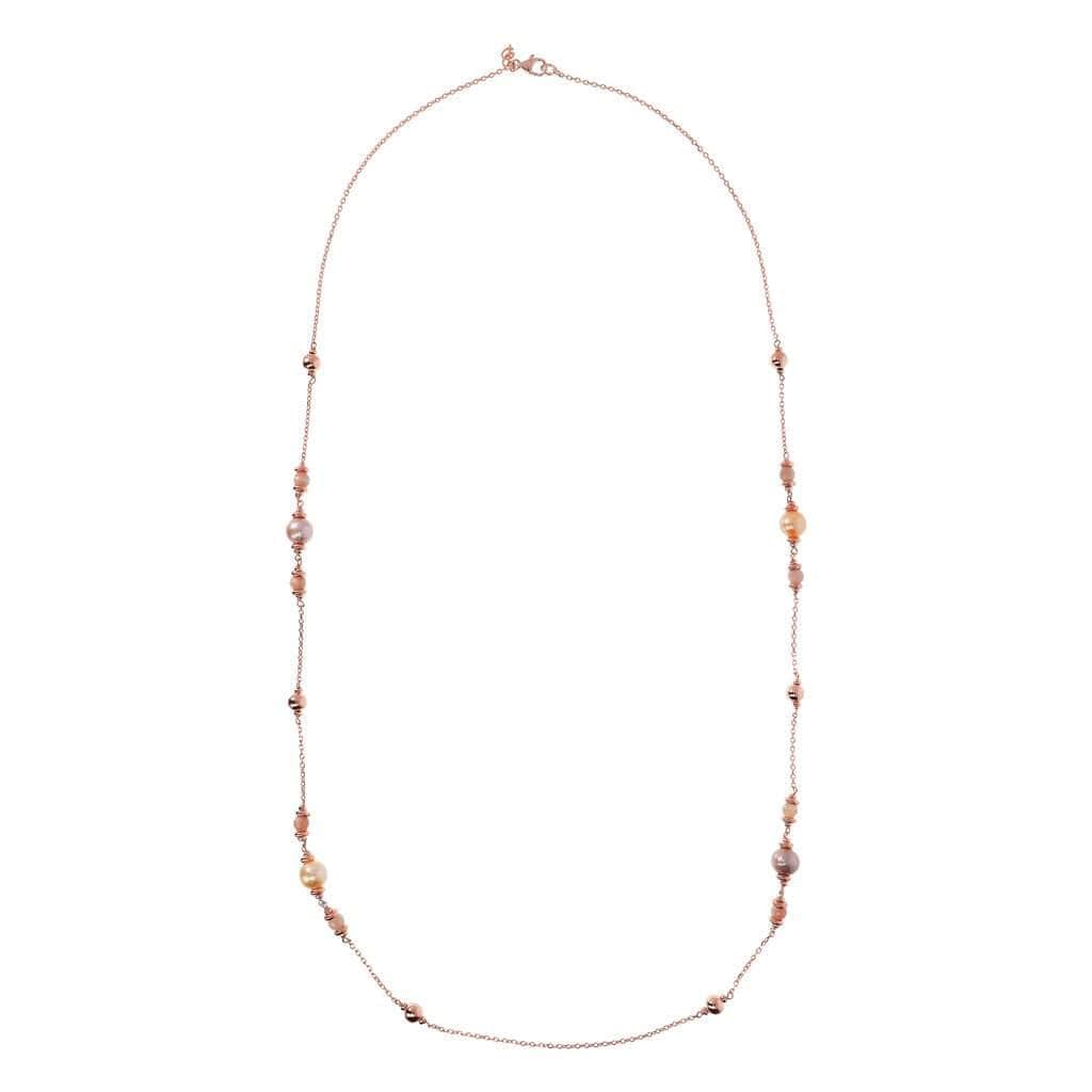 Bronzallure Peach Moonstone And Ming Pearls Necklace Necklace Bronzallure   