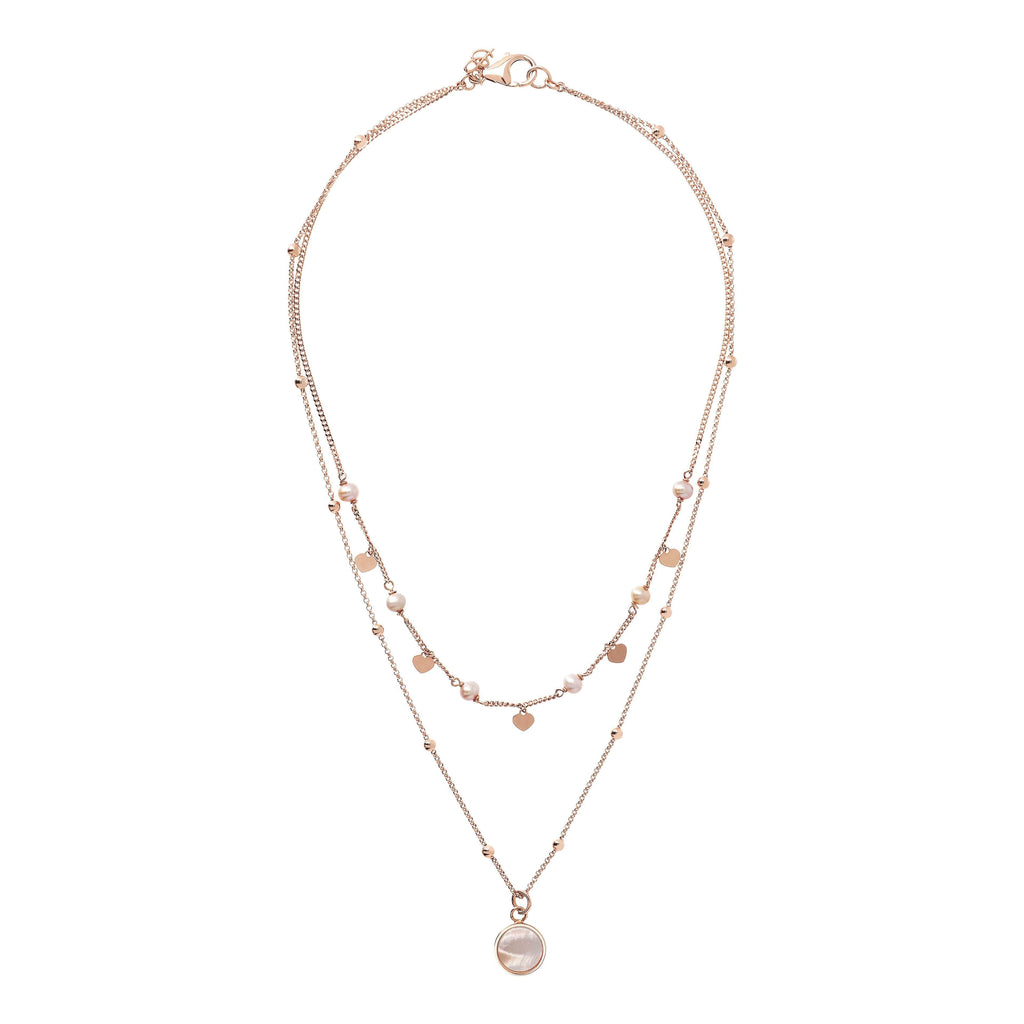 Bronzallure Two Strands Necklace with Natural Stone and Golden Rose Hearts Necklace Bronzallure   