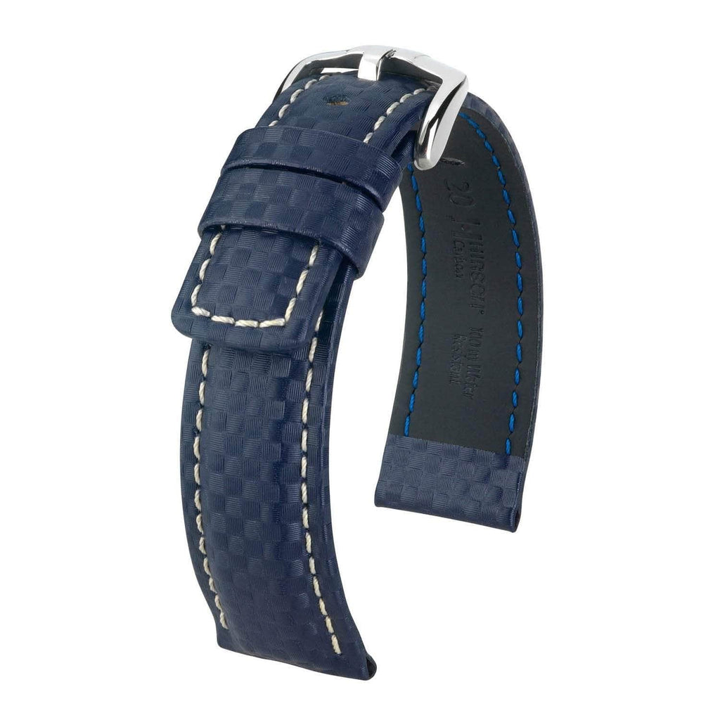 Hirsch Carbon Blue Embossed Water-Resistant Leather Watch Band Watch Band Hirsch   