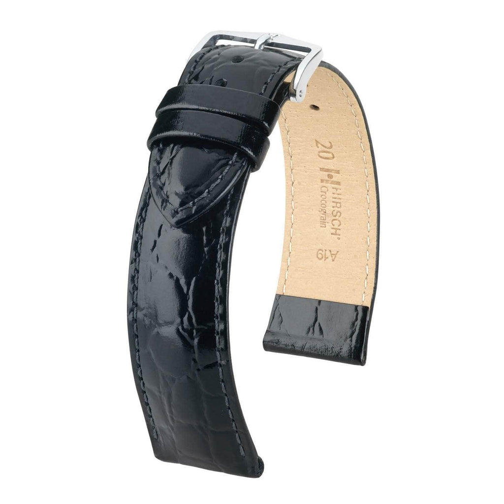 Hirsch Crocograin Black Crocodile Embossed Leather Watch Band Watch Band Hirsch   