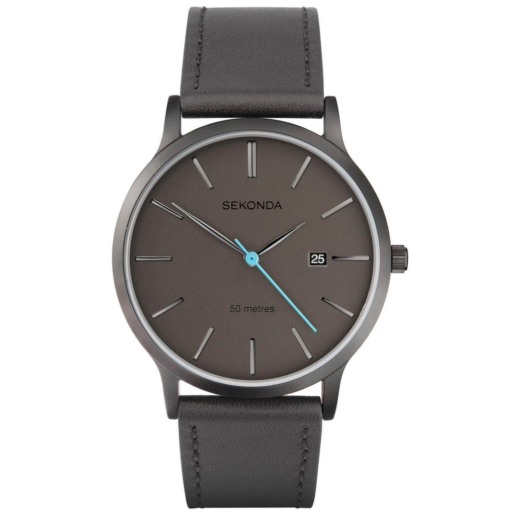 Sekonda Men's Grey Leather Strap Watch SK1844 Watch Sekonda   