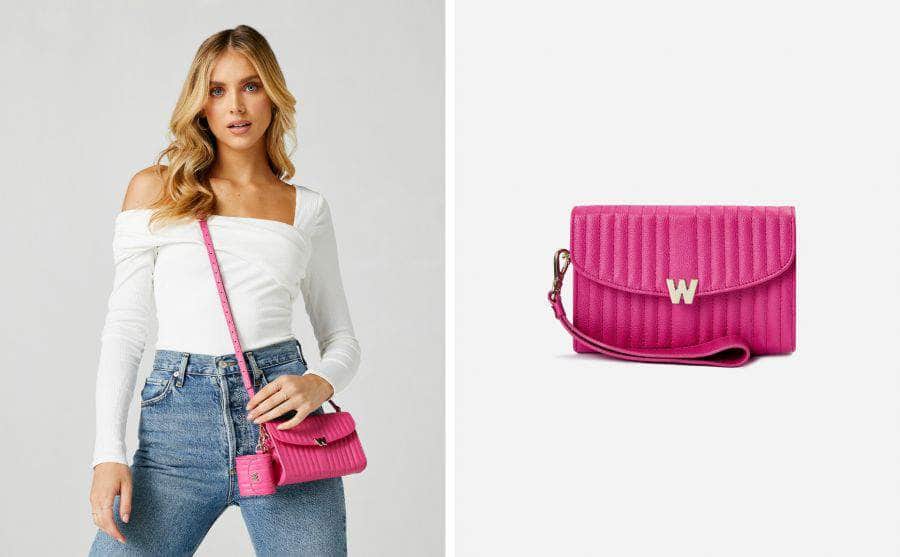 Wolf Mimi Crossbody Bag with Wristlet Pink Handbags Wolf   